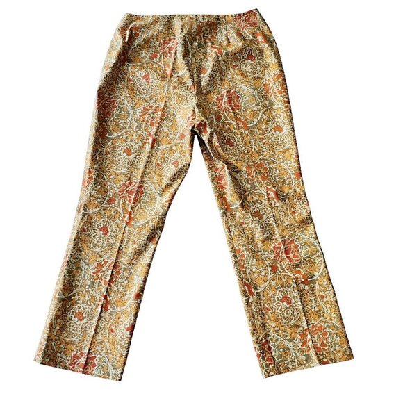 Sigrid Olsen Orange Yellow Brown Japanese Floral motif print dress pants Size 8 - Picture 2 of 12